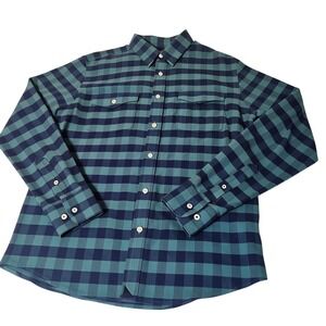 UNTUCKit Button Mens L light Flannel Green Navy Slim Wrinkle Free Plaid Shirt